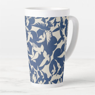 Pigeons in White and Blue vintage bird design Latte Mug