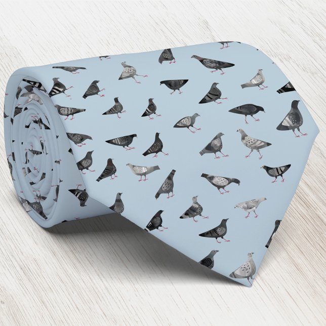 Pigeons Neck Tie (Fun pigeon bird blue art neck tie)