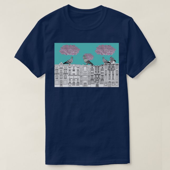 Pigeons on Vrsovice Pigeons on Czech buildings Pra T-Shirt (Design Front)