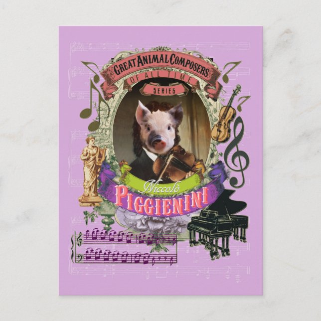 Piggienini Funny Pig Animal Composer Paganini Postcard (Front)