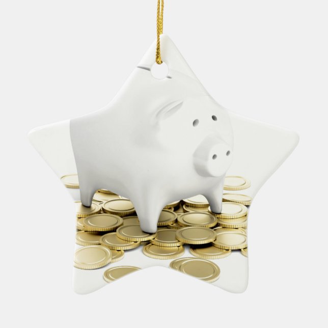 Piggy bank and coins ceramic tree decoration (Front)