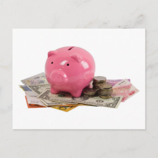 Piggy bank and money postcard
