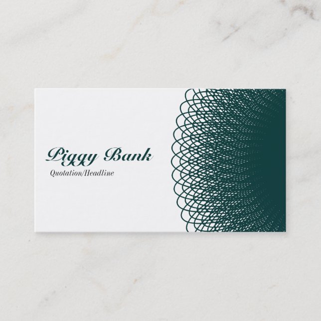 Piggy Bank - Dark Green and White Business Card (Front)