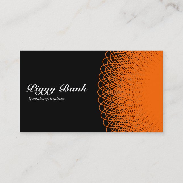 Piggy Bank - Orange on Black Business Card (Front)