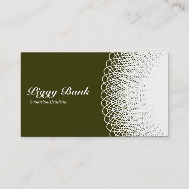 Piggy Bank - White on Deep Olive 333300 Business Card (Front)