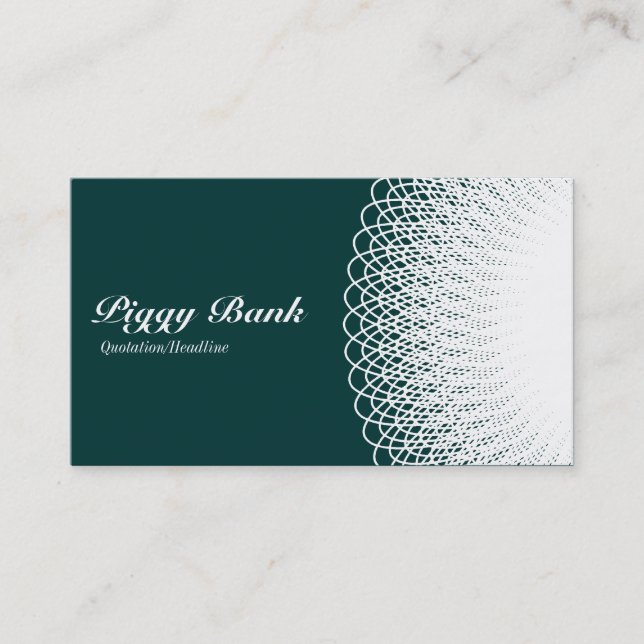 Piggy Bank - White on Green 003333 Business Card (Front)