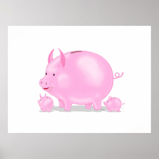 Piggy Bank With Piglets Poster (Front)