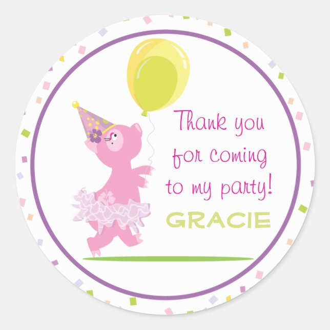 Piggy Birthday Party - Favour Sticker (Front)