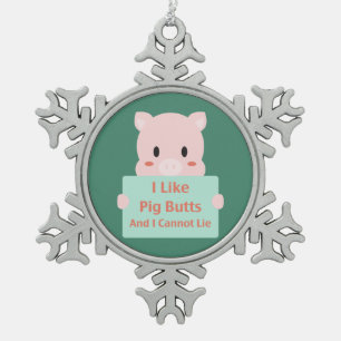 Piggy Butts Snowflake Pewter Christmas Ornament