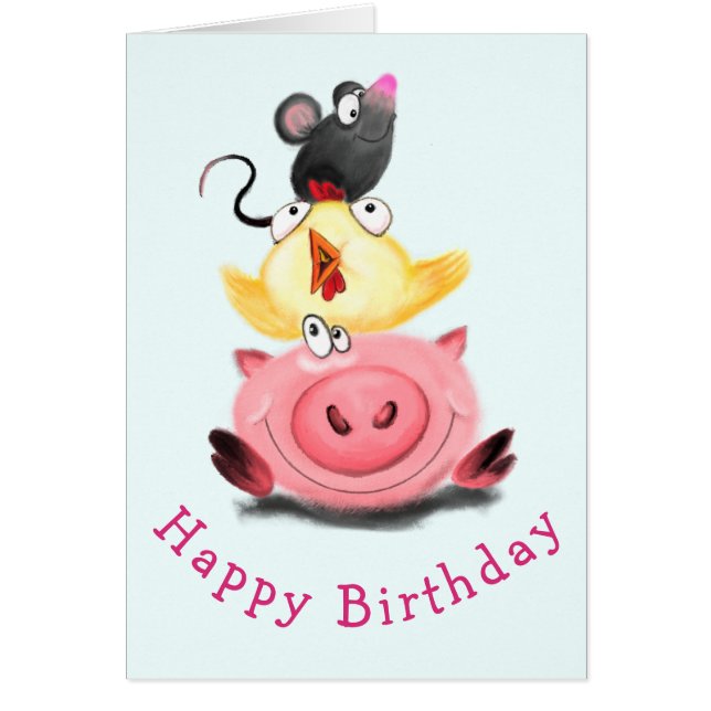 Piggy Chick and Mouse Friends Birthday Card (Front)