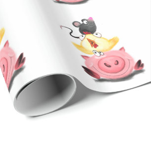 Piggy Chick and Mouse Friends Wrapping Paper