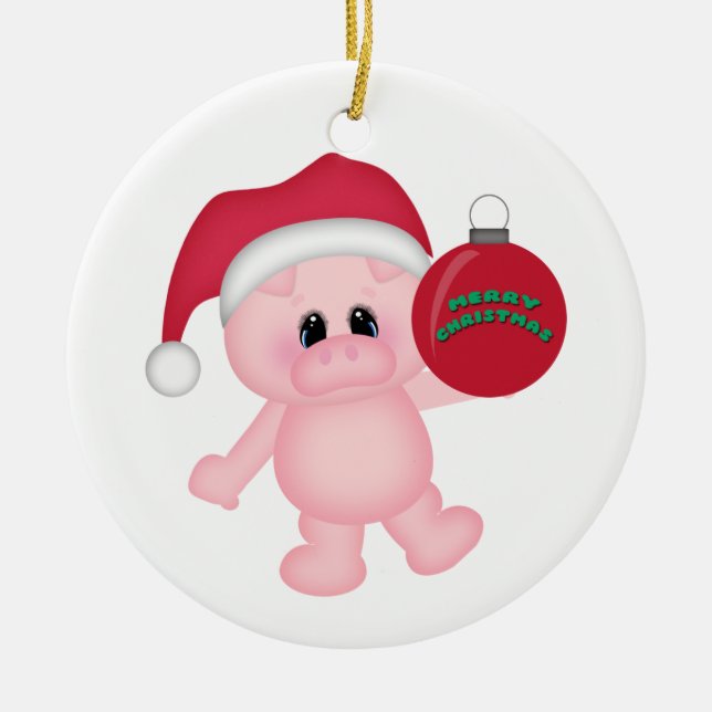 Piggy Christmas Time Ceramic Tree Decoration (Front)