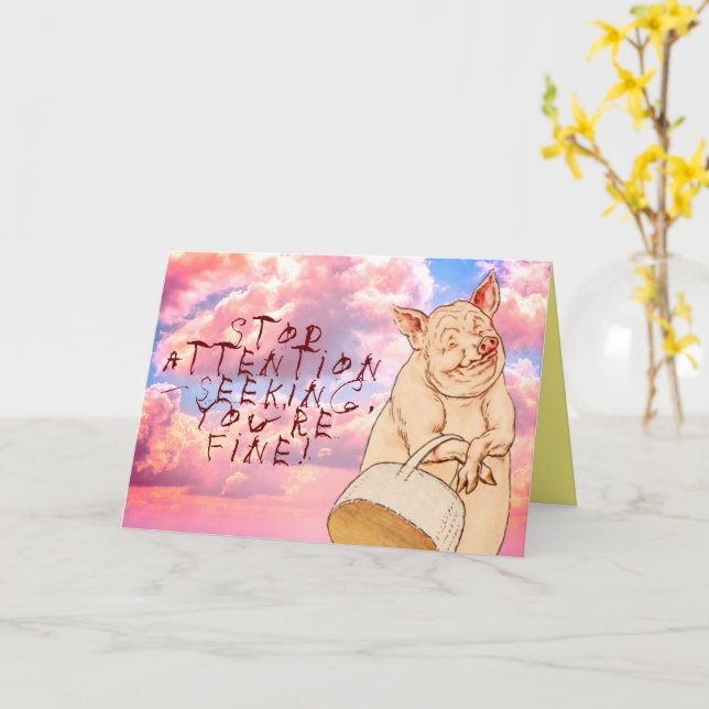 Piggy Get Well Soon Card (Yellow Flower)