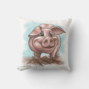 Piggy in the Straw Cartoon Cushion