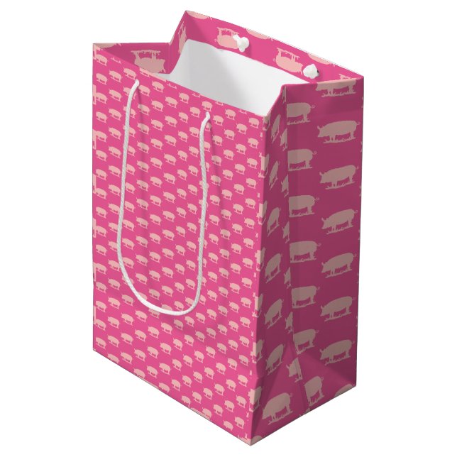 Piggy Lite Pink Wrapping Paper Medium Gift Bag (Front Angled)