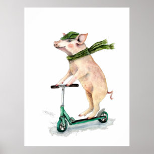 Piggy on a scooter poster
