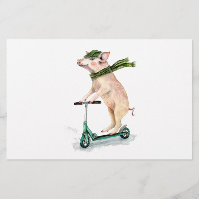 Piggy on a scooter stationery (Front)