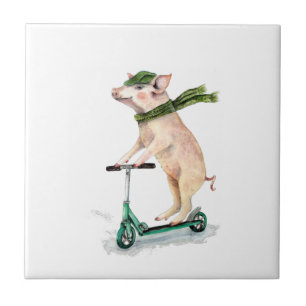 Piggy on a scooter tile