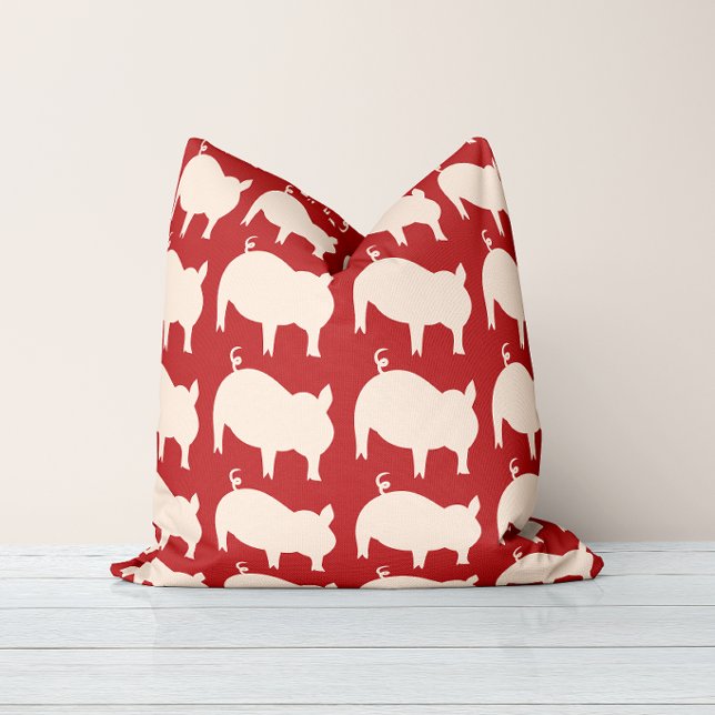 Piggy Parade Red White Throw Pillow (Creator Uploaded)