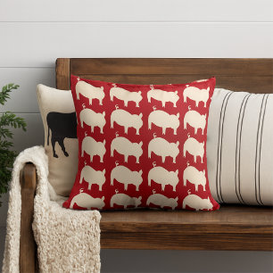 Piggy Parade Red White Throw Pillow