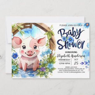 Piggy Parade Watercolor Farm Baby Shower Invitation