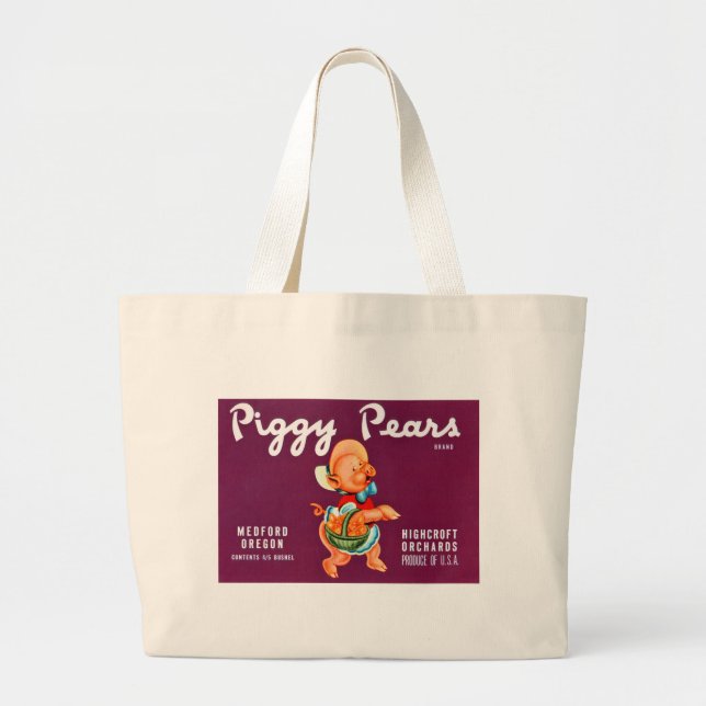 Piggy Pears Large Tote Bag (Front)