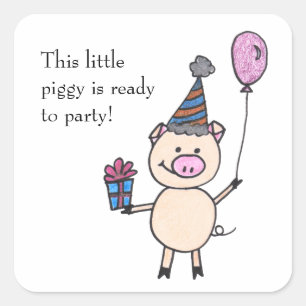 Piggy Ready to Party Square Sticker