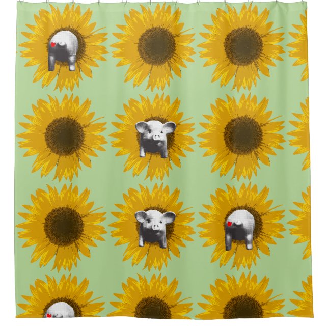 Piggy Sunflower Shower Curtain (Front)