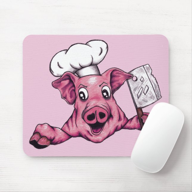Piggy The Hamicidal Maniac Cartoon Pig Chef Art Mouse Mat (With Mouse)