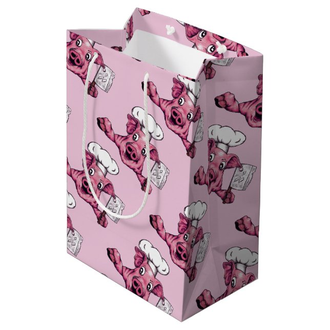 Piggy The Hamicidal Maniac Funny Chef Pig Art Medium Gift Bag (Back Angled)