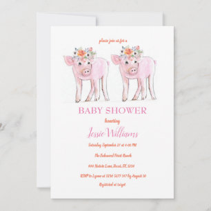 Piggy Twins Baby Shower Piglet Girl Farm Animals Invitation