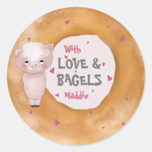 Piggy "With Love & Bagels"   Cotton Candy Pink Classic Round Sticker