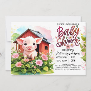 Piggy's Pink Paradise Boho Baby Shower Invitation