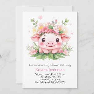 Piglet Adventure Awaits Pink Farm Girl Baby Shower Invitation