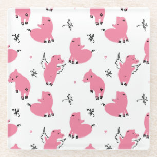 Piglet Fantasy: Whimsical Seamless Design. Glass Coaster