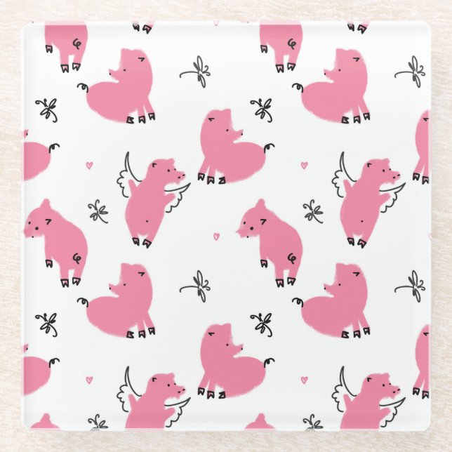 Piglet Fantasy: Whimsical Seamless Design. Glass Coaster (Front)