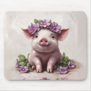 Piglet in a Purple Flower Crown Mouse Mat