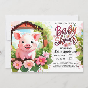 Piglet Picnic Pink Boho Baby Shower Invitation