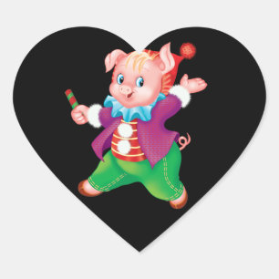 piglet pink cheerful heart sticker