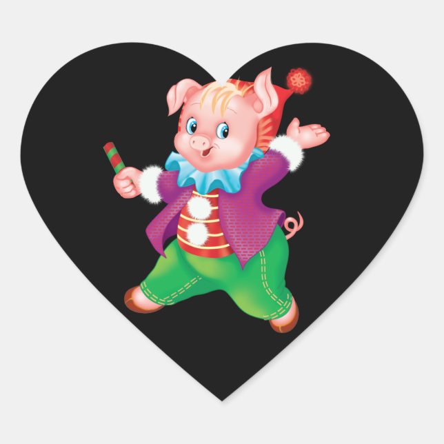 piglet pink cheerful heart sticker (Front)
