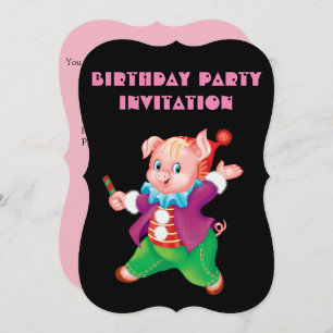 piglet pink cheerful invitation