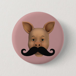 Piglet With Moustache 6 Cm Round Badge