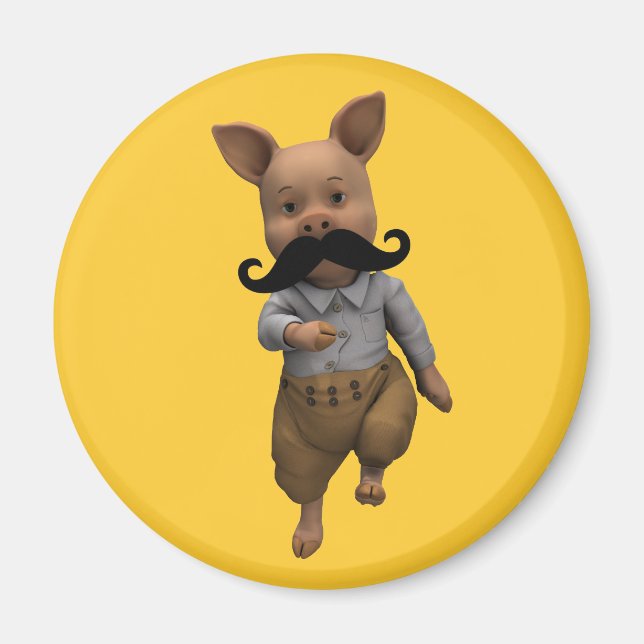 Piglet With Moustache Magnet (Front)