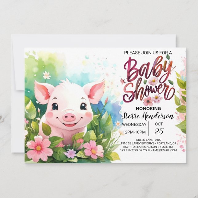 Piglet's Enchanted Floral Baby Shower Bash Invitation (Front)