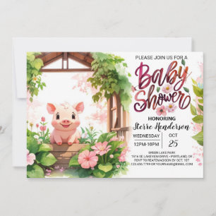 Piglet's Pink Paradise Watercolor Baby Shower Invitation