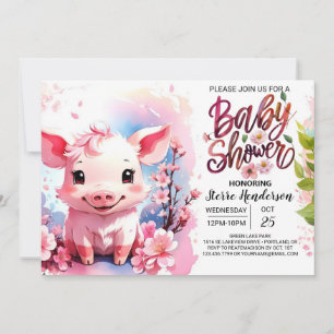 Piglet's Watercolor Farmyard Shower Invitation