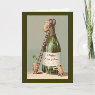 Pigs and Champagne; Cute Funny Vintage New Year's Holiday Card