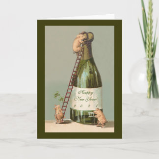 Pigs and Champagne; Cute New Year's Card