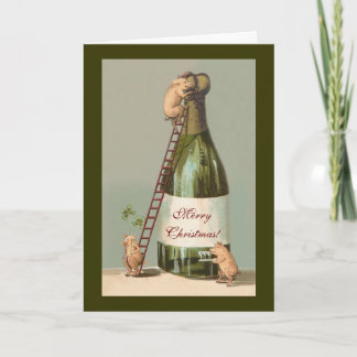 Pigs and Champagne; Funny Vintage Christmas Holiday Card