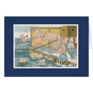 Pigs and Piglets Swimming in the Sea - Vintage Art